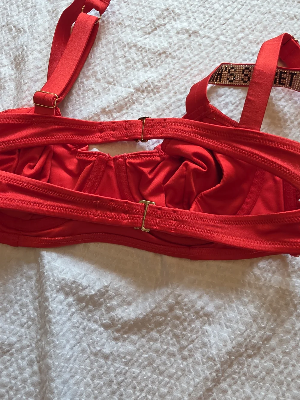 Red Satin Underwire Bra with Embellished Shine Straps S